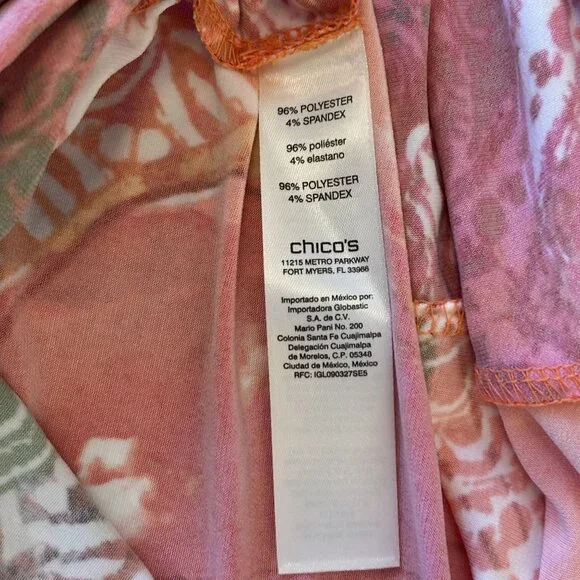 Colorful Boho-Style Short Sleeve Dress With V-Neck & Cross Back Chicos 2 = L - Picture 8 of 11